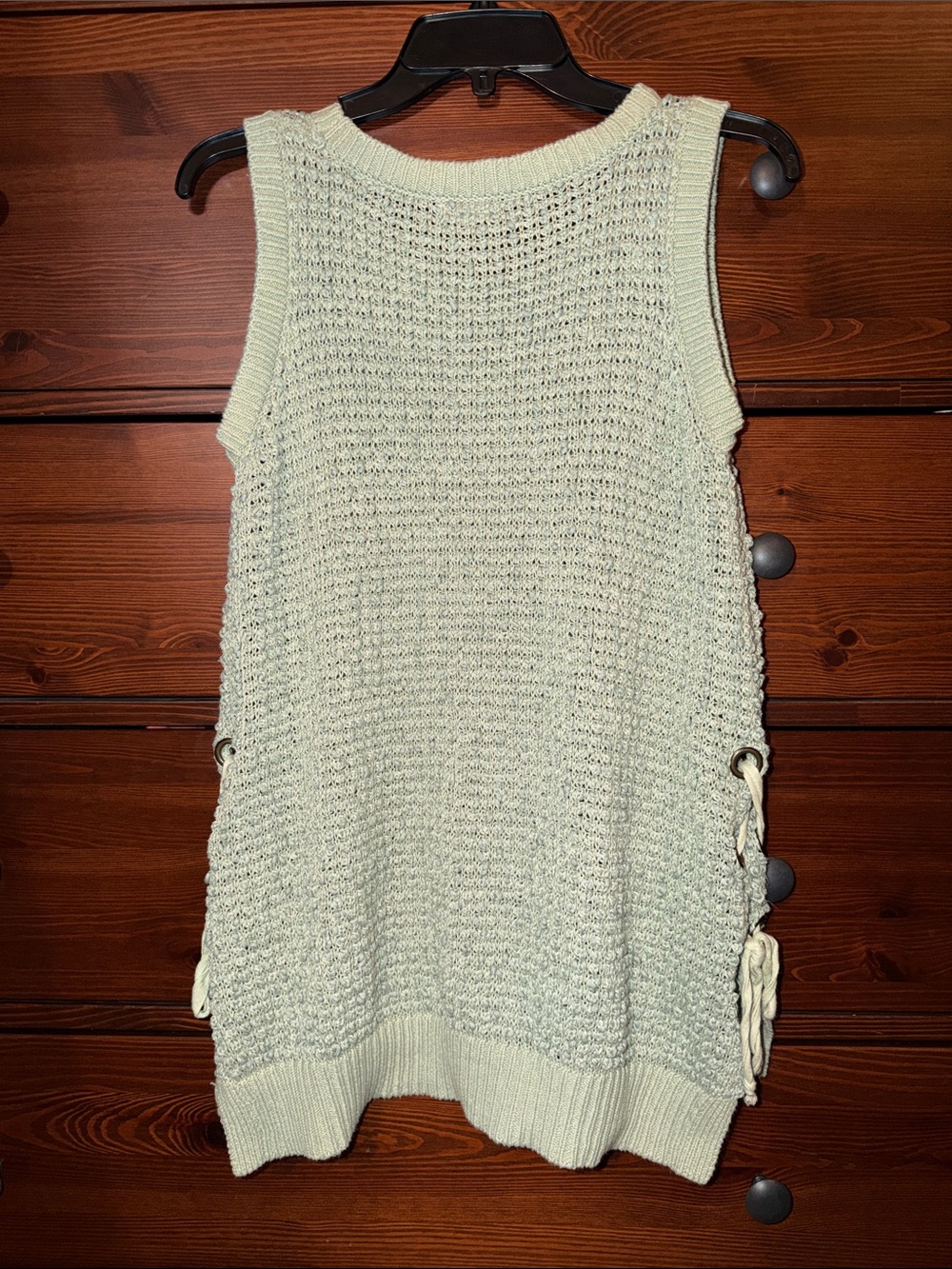 Easel Open Knit Boho Lace Up Sweater Tank | Large - Picture 4 of 5